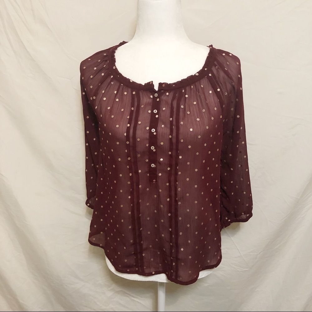 Abercrombie & Fitch Sheer Burgundy Blouse